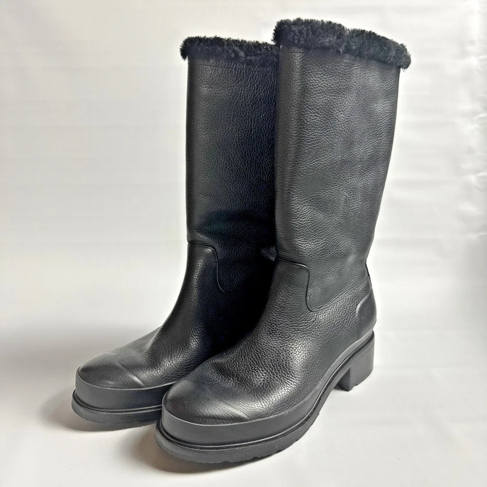 Hunter Cozy Luxe Quiet Luxury Winter Boots Women's 10 Black Faux Fur après ski